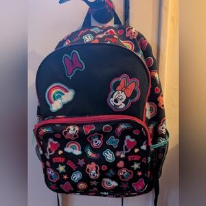 Disney Minnie Mouse Kids Backpack - Black and Red with Colorful Patches
